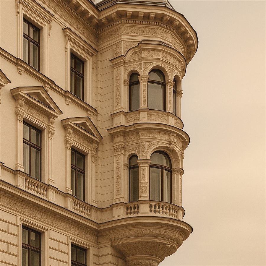 Wiener Gründerzeit-Fassade mit Erker und Stuckdekor